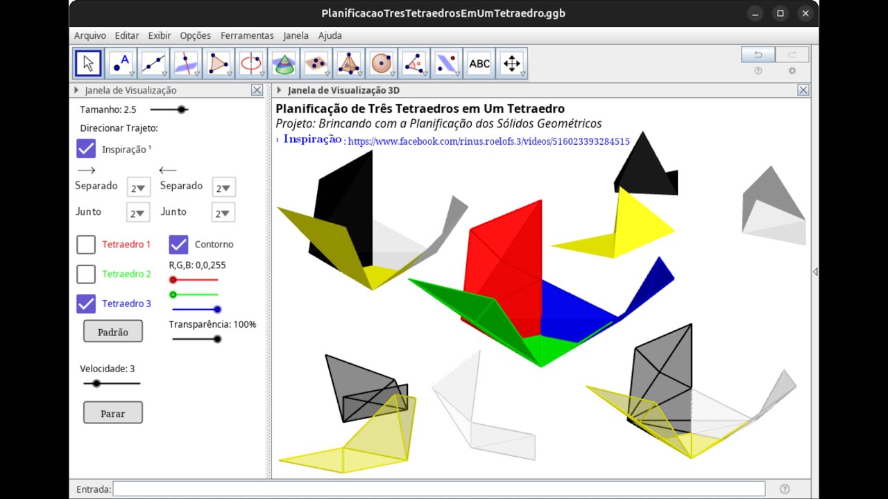 Planificação de Três Tetraedros em Um Tetraedro (Net of Three Tetrahedra into a Single Tetrahedron)