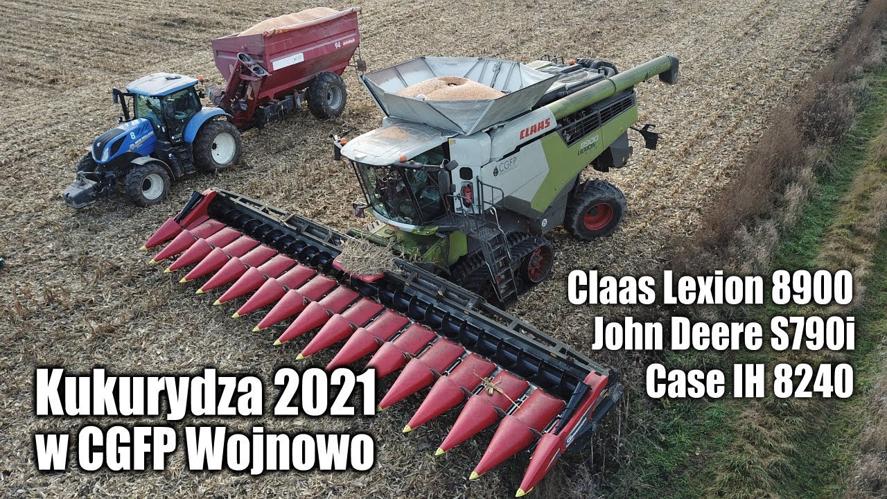Kukurydza 2021 w CGFP Wojnowo - Claas Lexion 8900, John Deere S790i, Case IH 8240