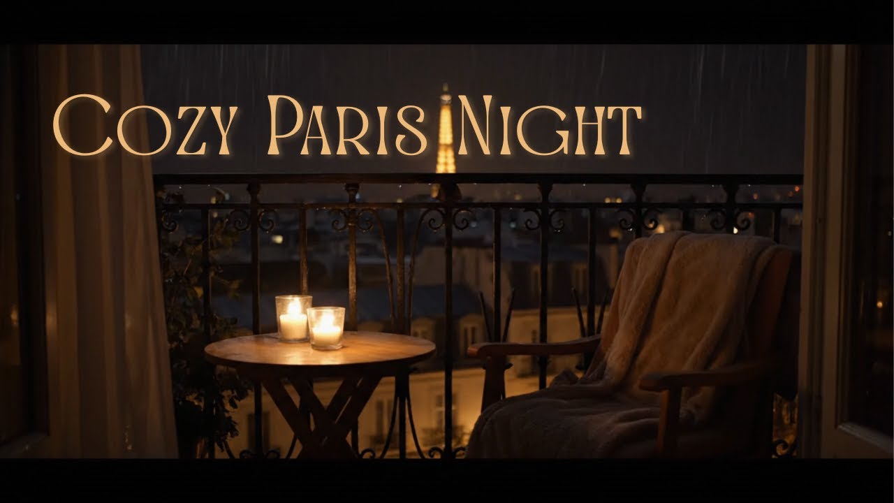 Paris Balcony at Night 🌧️ Candlelight Rain Ambience for Deep Relaxation (No Music) | 2 Hours | 4K