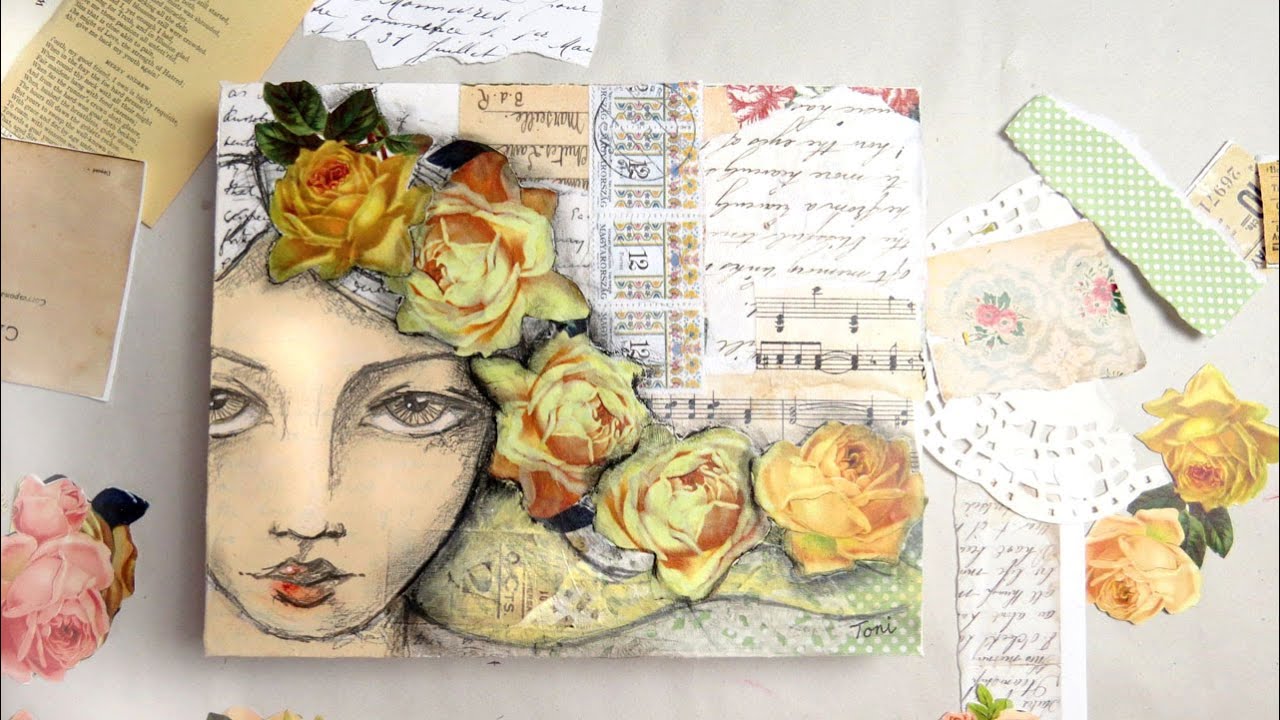 creating a mixed media artwork with pencil sketch portrait