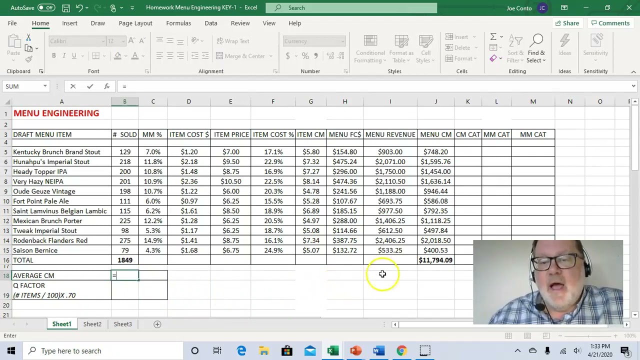 REVIEW: BUILDING MENU ENGINEERING WORKSHEET