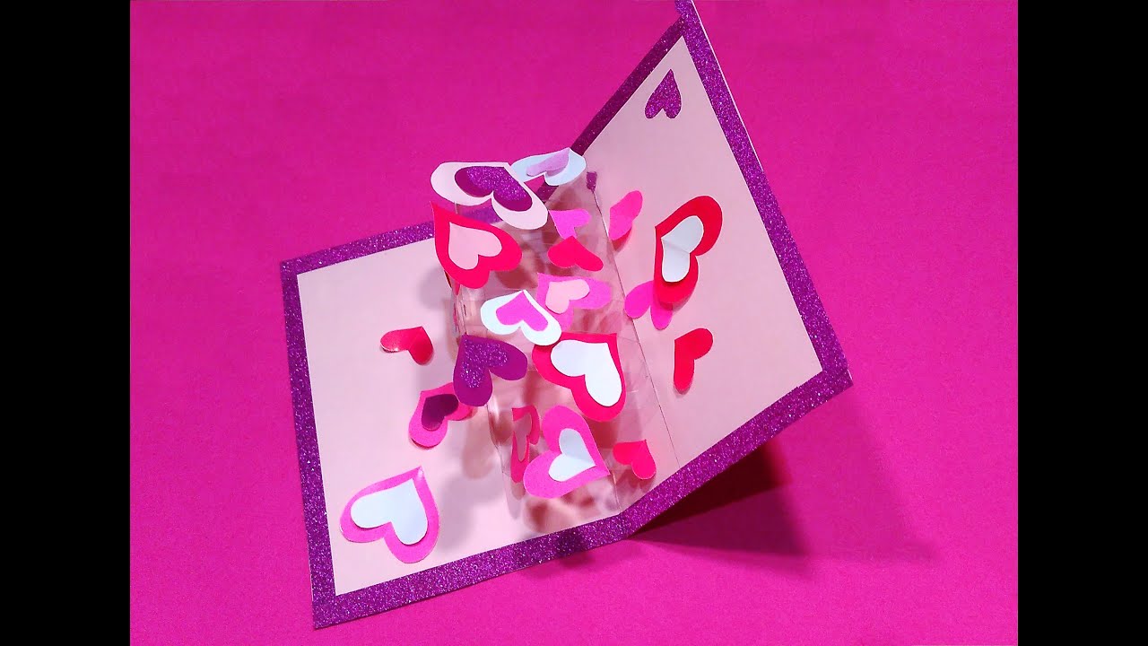DIY Valentine card with hearts . DIY Pop-up card with hearts. Valentine gift ideas.