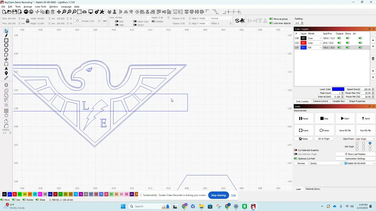 LightBurn Edit Nodes Weld Boolean Trim