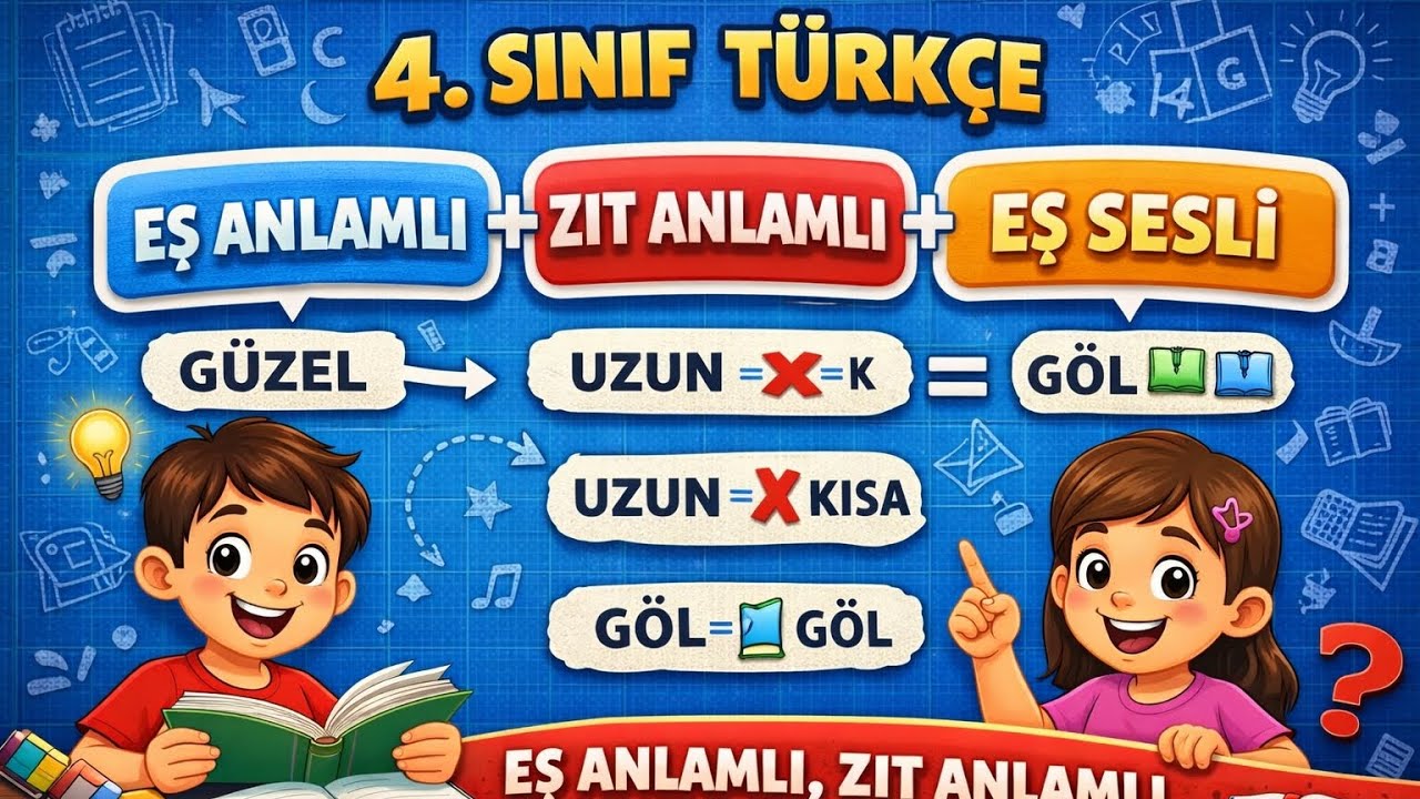 4.Sınıf Türkçe=Eş Anlamlı (anlamdaş), Zıt Anlamlı (karşıt) ve Eş Sesli (sesteş) Kelimeler