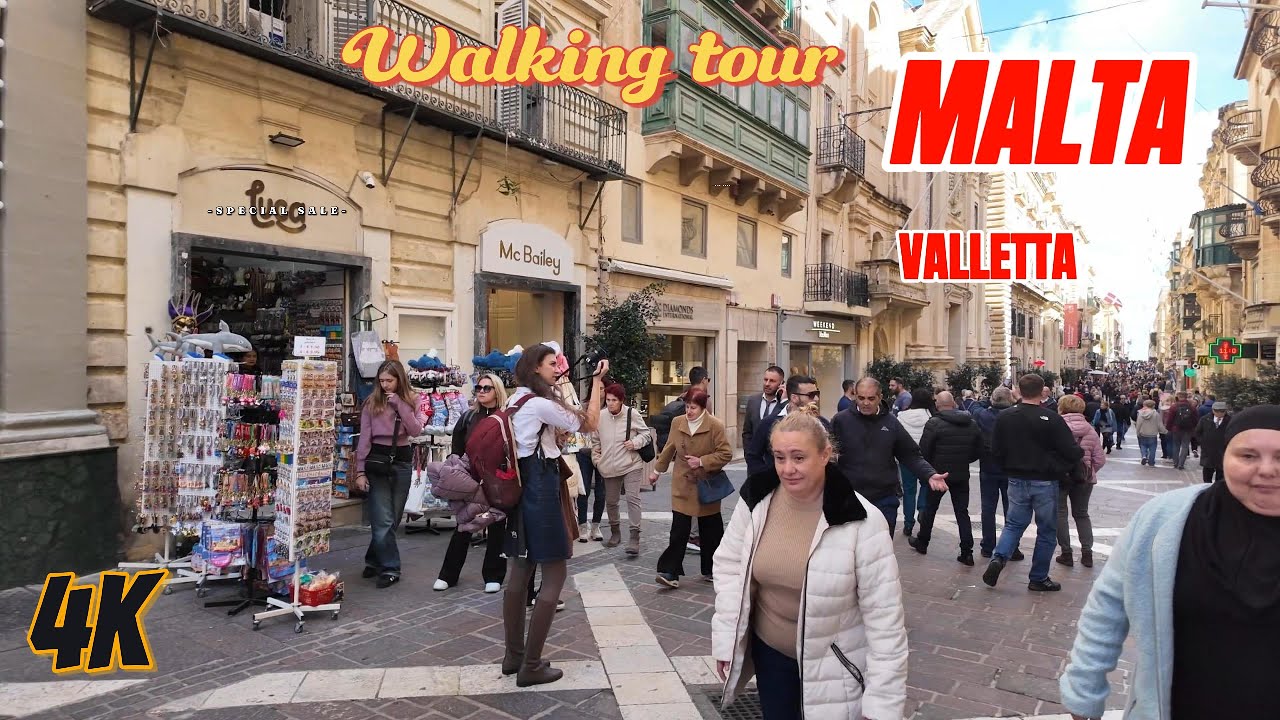 Sunny Winter Walk in Valletta Malta ☀️ | Triton Fountain Walking Tour | 20 Min City Walk