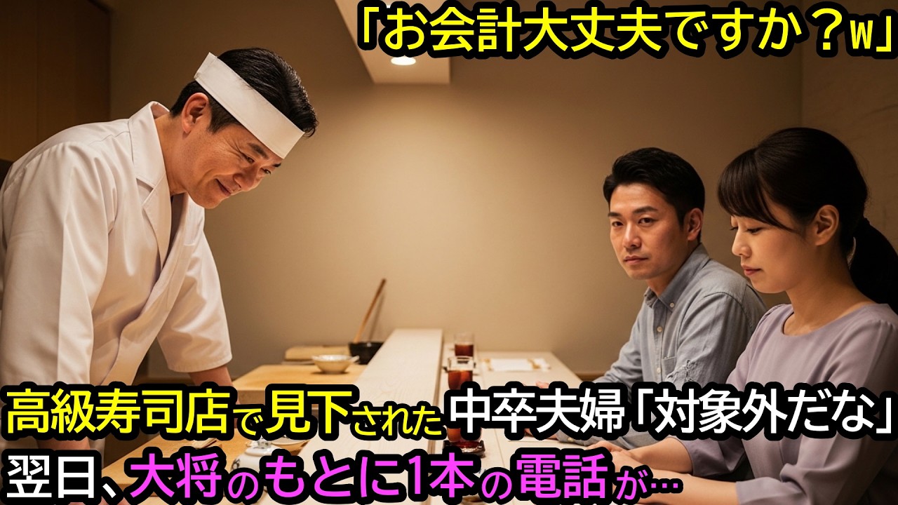 「お会計大丈夫ですか？」高級寿司店で見下された中卒夫婦「対象外だな」翌日、大将のもとに一本の電話が…