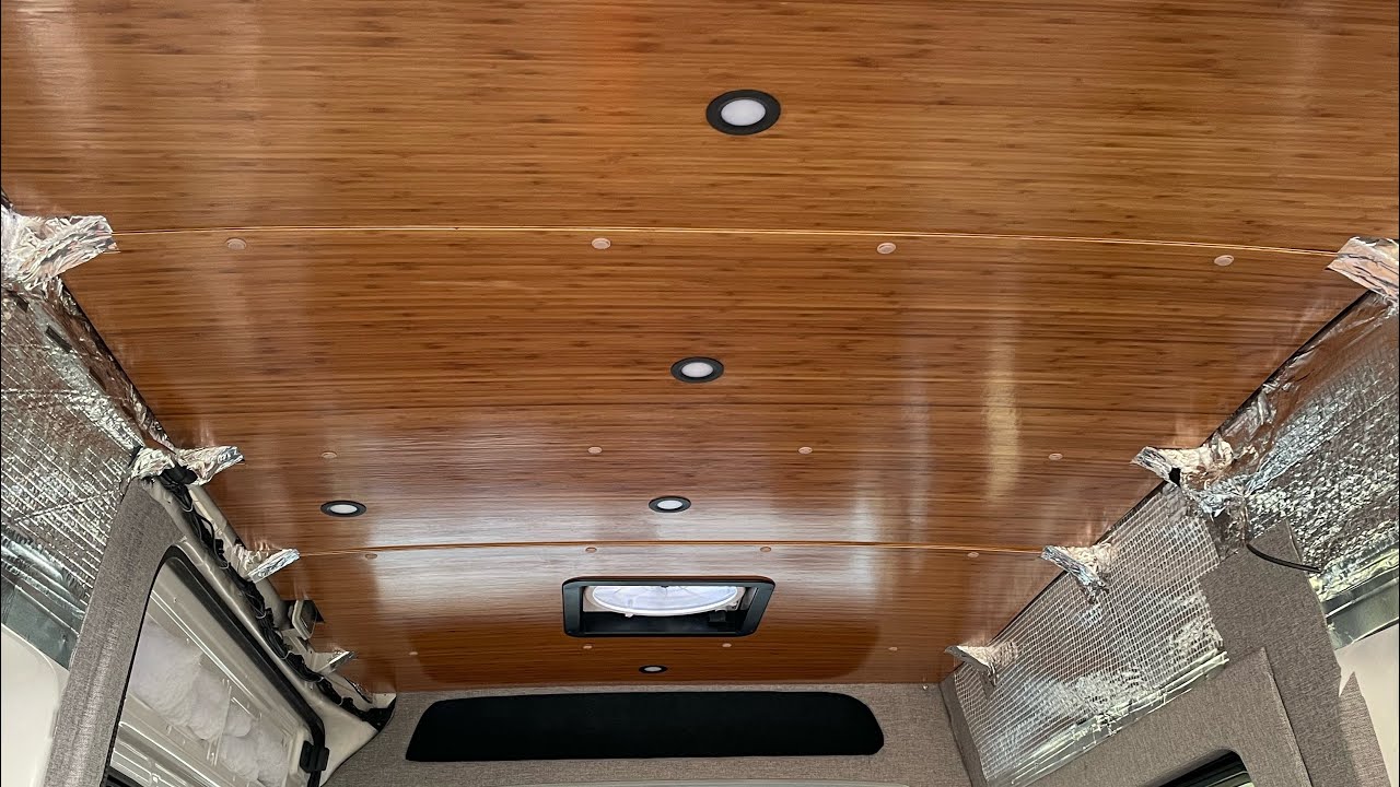 VW Crafter campervan conversion Bamboo veneered ceiling panels