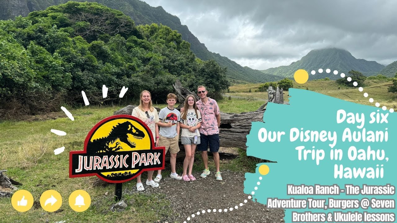 Disney Aulani vlogs | Day 6 | Kualoa Ranch - The Jurassic Adventure Tour, Burgers & Ukulele lessons🦖