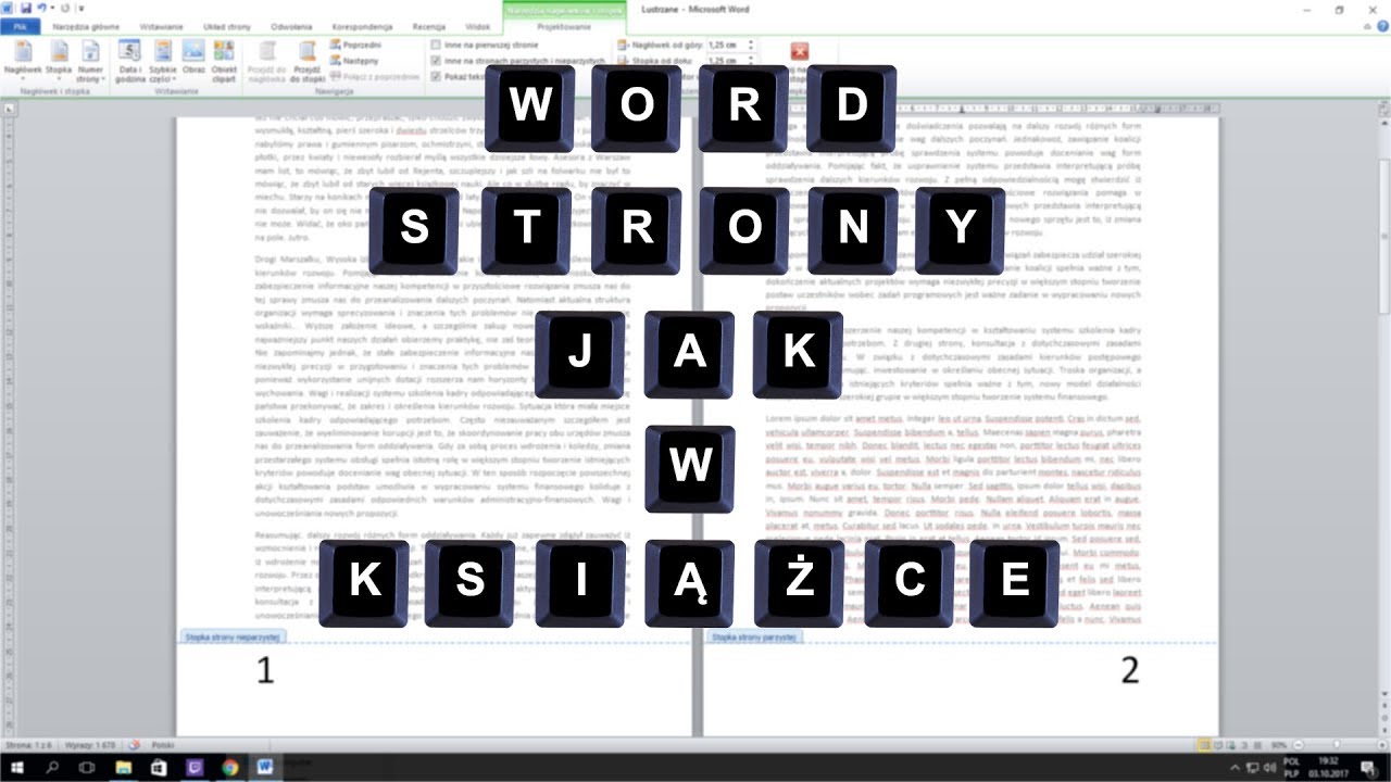 Word marginesy lustrzane i numeracja jak w książce.