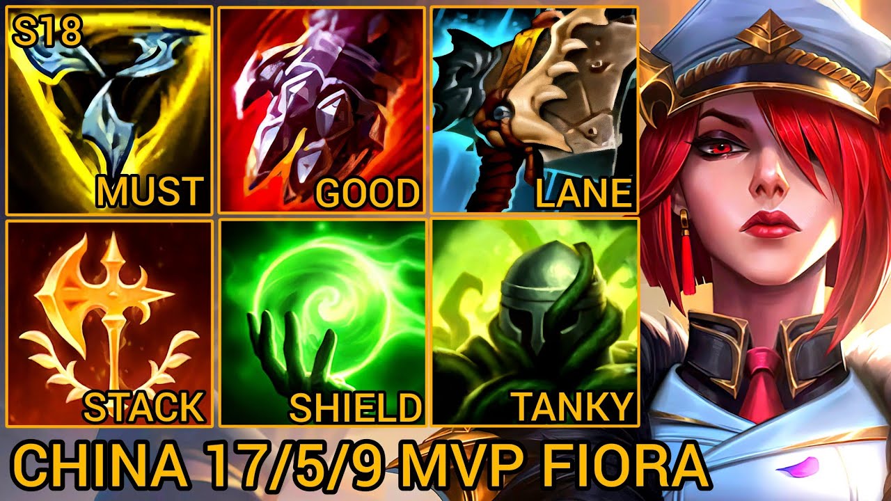 Fiora Baron Lane MVP 17/5/9 - China Server Wild Rift Season 18 New Build Best Tier By Tiarty