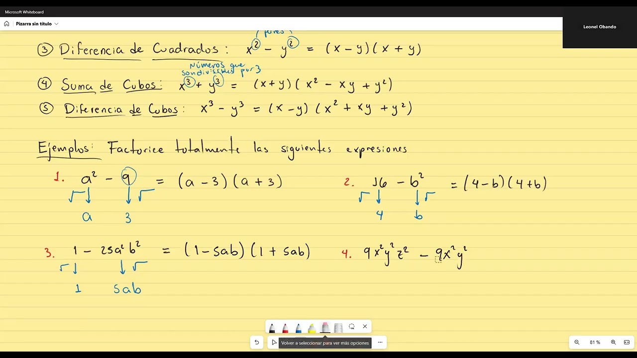 Factorización: Diferencia de Cuadrados y Suma y Diferencia de Cubos || Curso Matemática I - Sec 1301