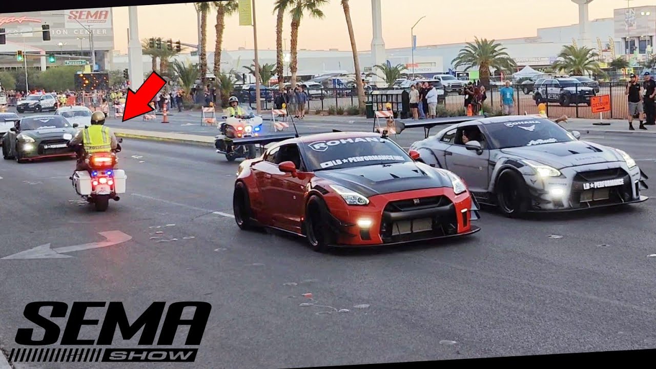 SEMA Parade - Supercars of Las Vegas Terrorizing the Streets (GTRs, Lambo V12, Pagani, Ferrari)