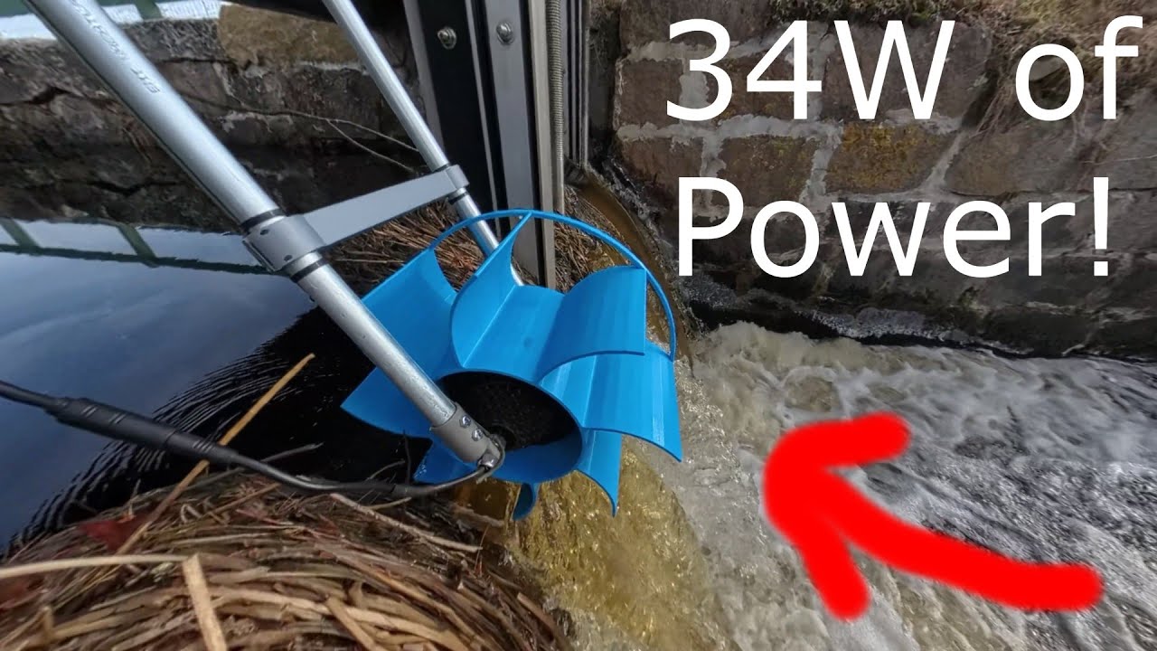 3D Printed Water Wheel Turbine Makes Power First Test!