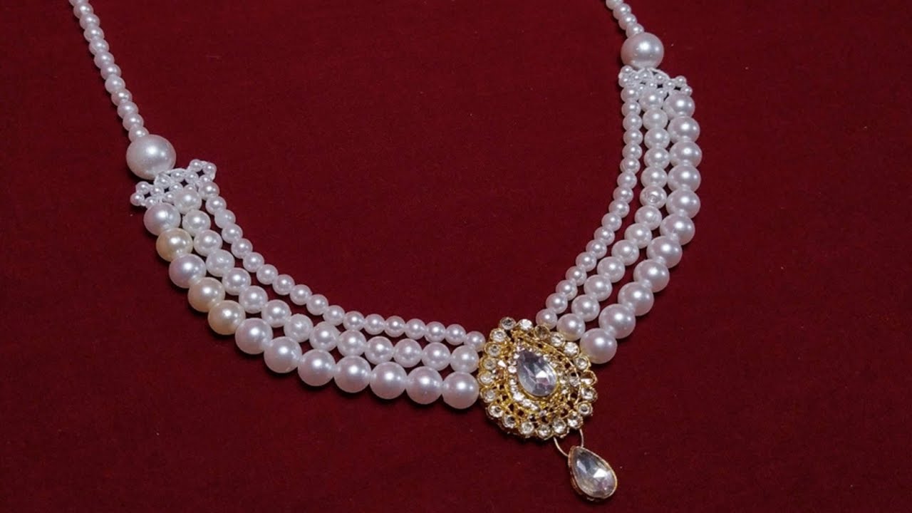 pearl beaded necklace|pearl necklace making at home|layered pearl necklace|long pearl necklace diy