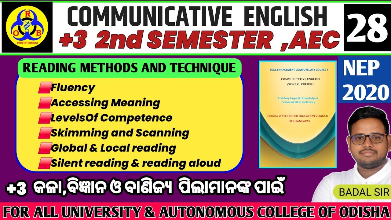  Reading Methods & Techniques Explained | Communicative English +3 2nd Semester AEC | aec english 