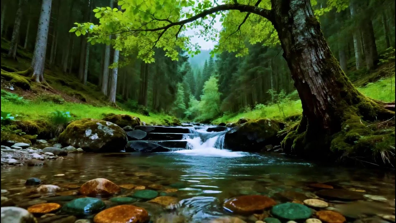 Forest Ambience Birds Singing & Beautiful Stream Sounds for Peaceful Sleep,Deep Rest,Study,Medicine