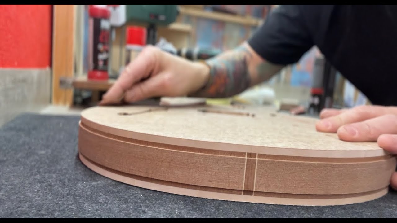 Making Guitar, Neck Headstock Purfling, Veneering; Body / Binding... part3