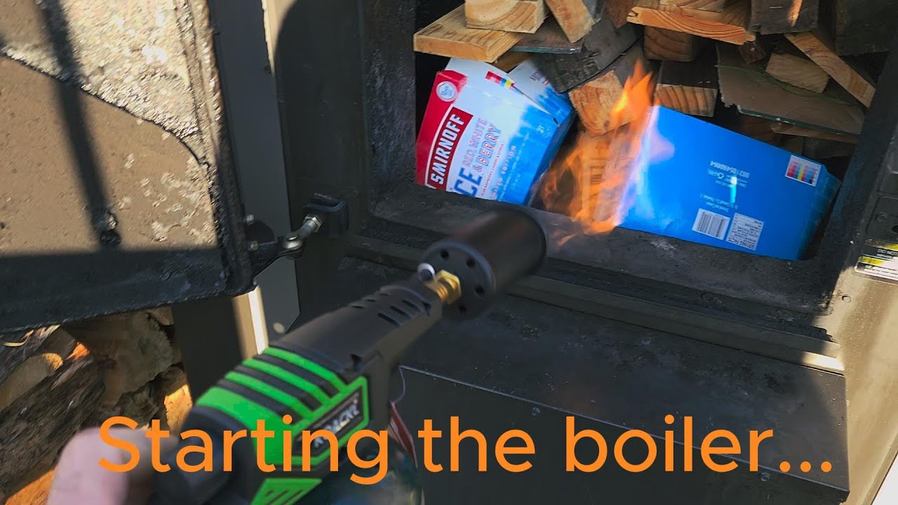 First fire in our Woodmaster Clean Fire outdoor wood boiler for the season. Working on deer stands.