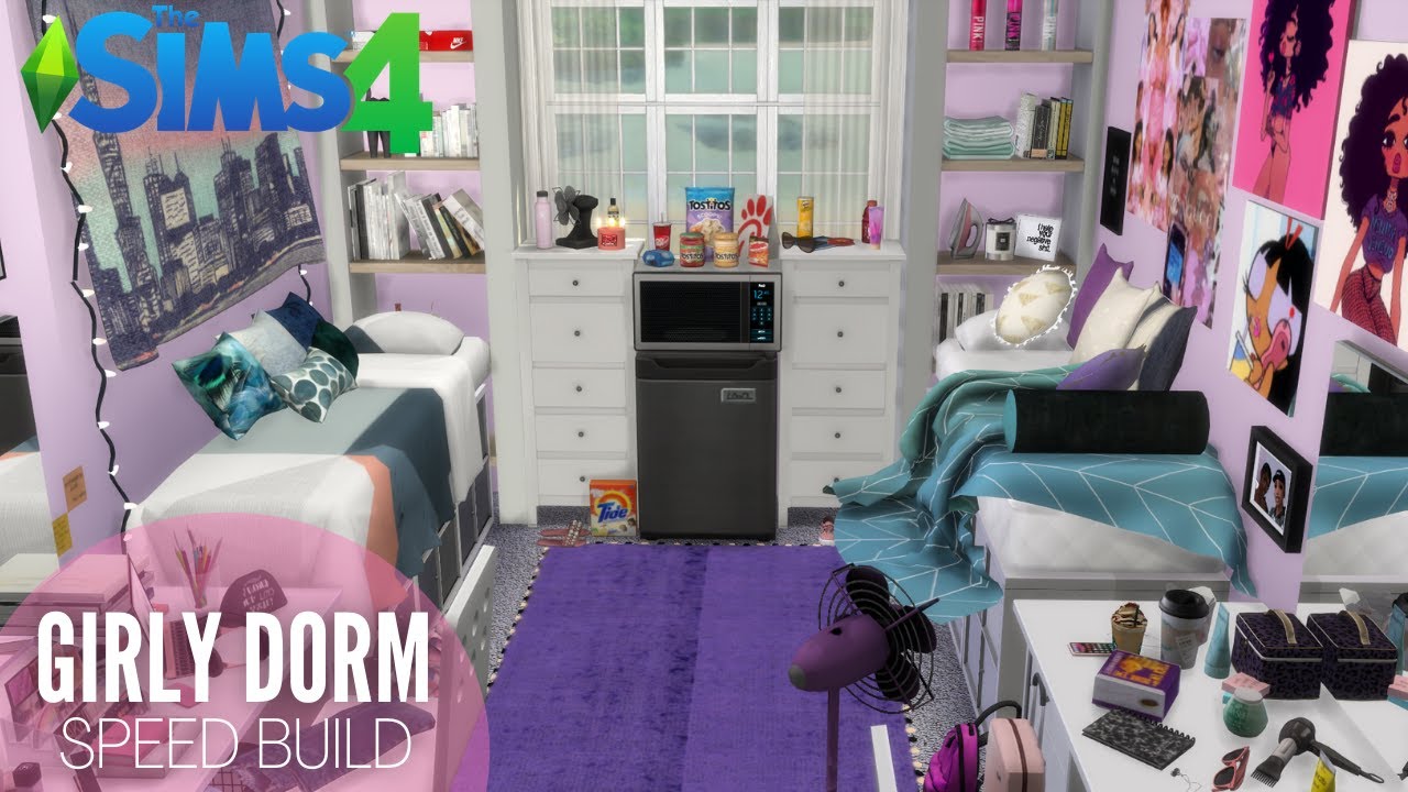 SIMS 4 GIRLY AESTHETIC DORM ROOM SPEED BUILD ♡