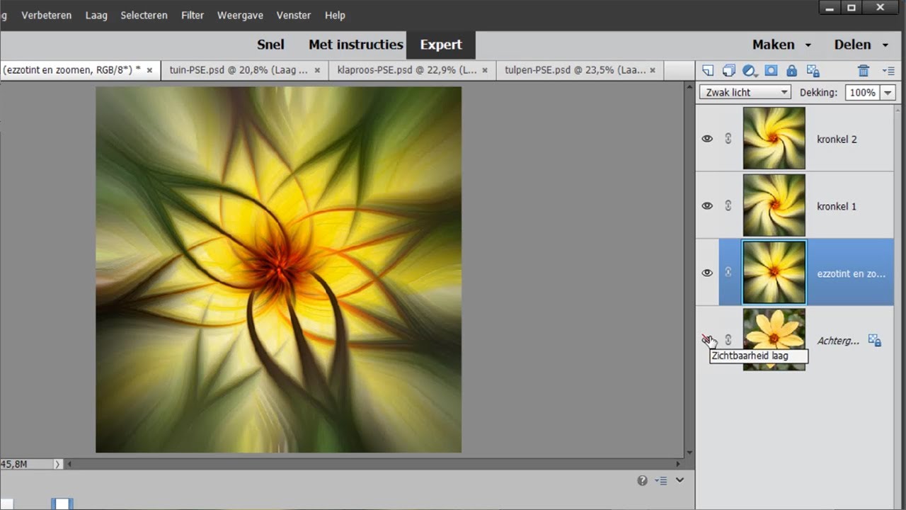 Photoshop Elements en het Twirl effect: maak een swingende bloem met het filter kronkel.