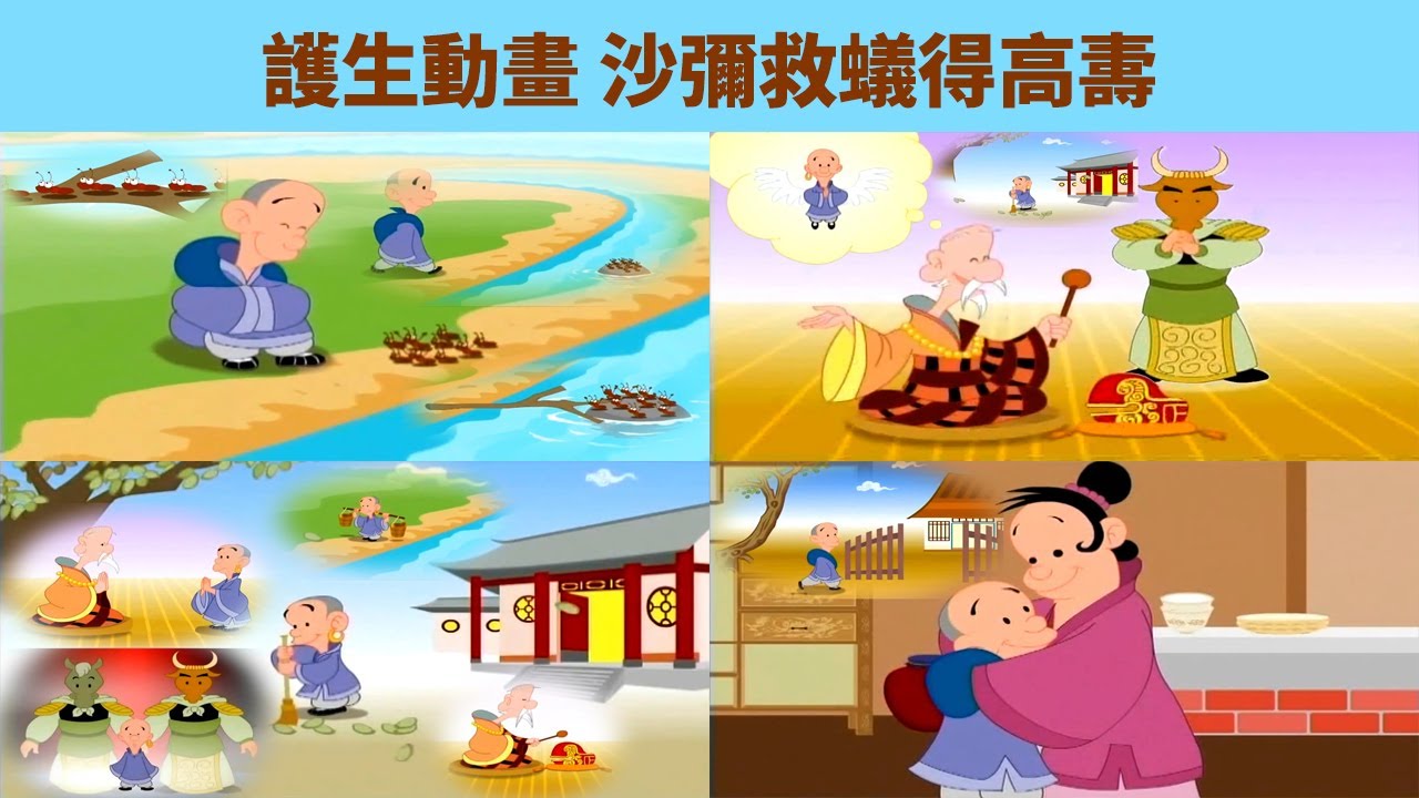 護生動畫 沙彌救蟻得高夀 小沙彌救蟻 得高壽 蓮池大師戒殺放生文圖說 戒殺放生文