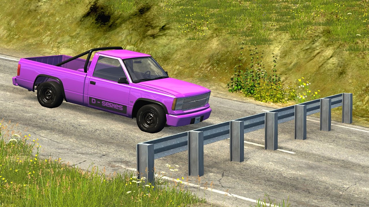 BeamNG drive - Guardrail Road Block Crash Testing
