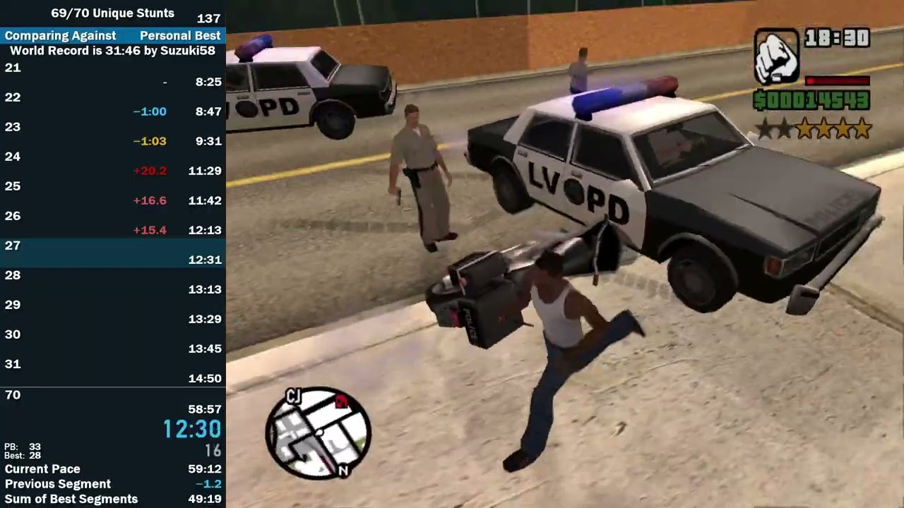 69/70 Unique Stunt Jumps Speedrun in 43:37 (GTA San Andreas)