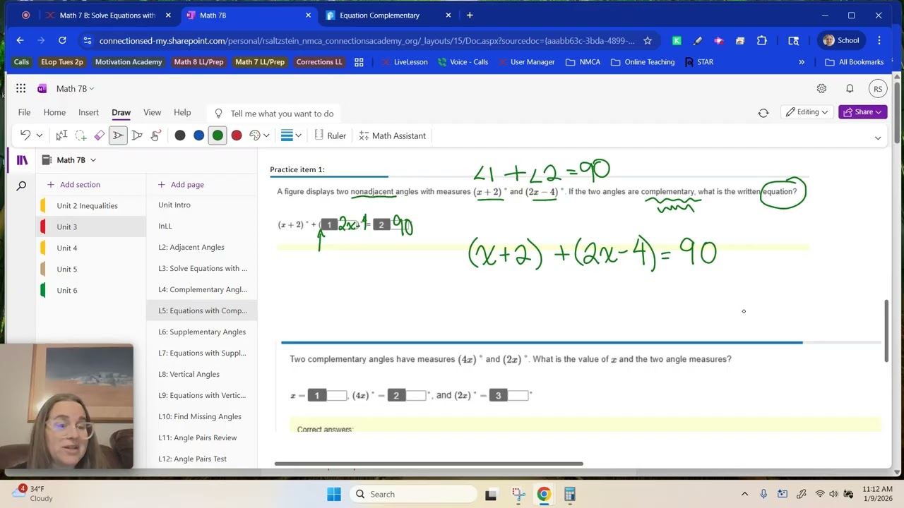 Math 7B U3L5 Equations with Complementary Angles