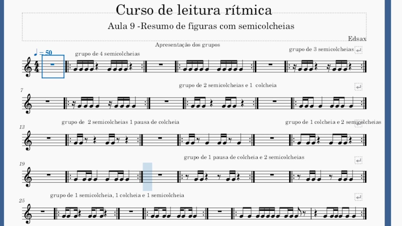 Aula 9 - Curso de leitura rítmica - semicolcheia