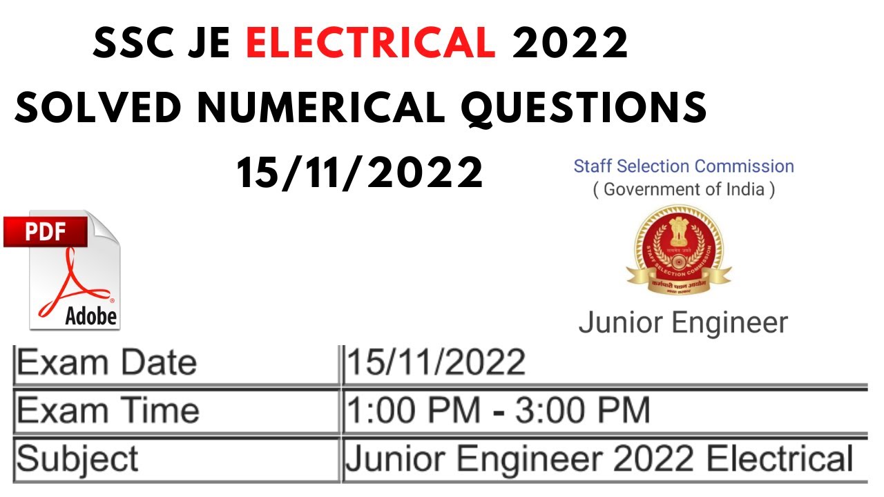 SSC JE ELECTRICAL 15 November 2022 Solved Question Paper | SSC JE Electrical Previous year papers