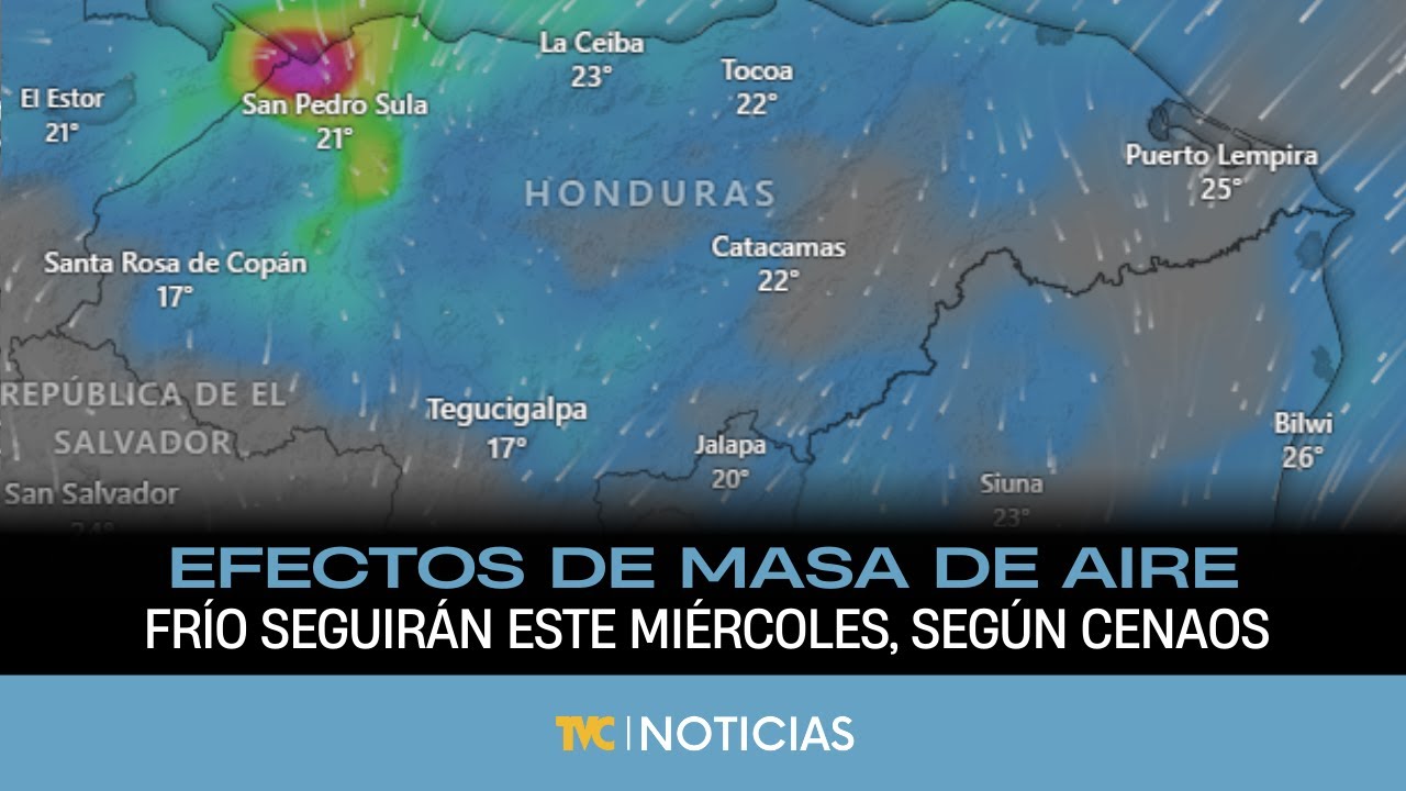 Efectos de masa de aire frío seguirán este miércoles, según Cenaos