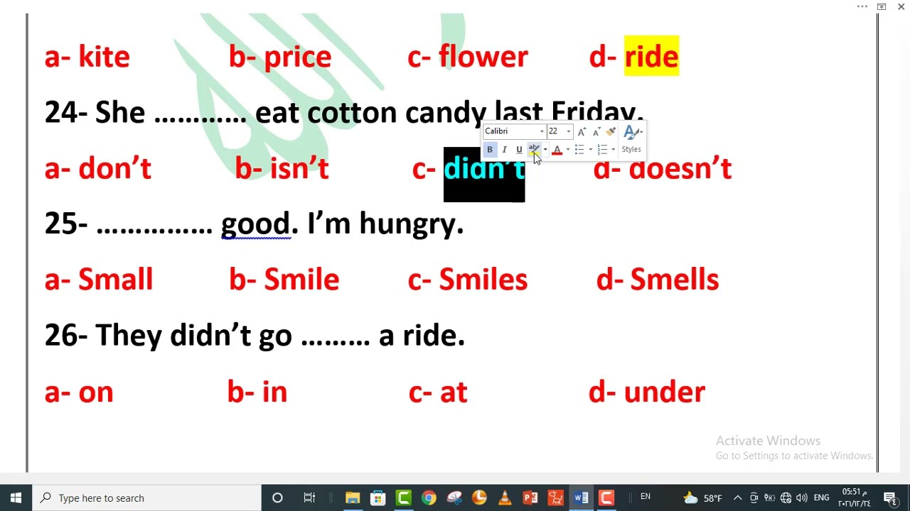 اقوي مراجعه انجليزي خامسه ابتدائي ترم اول 100 جمله اختياري اولادك هيقفلوا لو مذكروش نهائيا