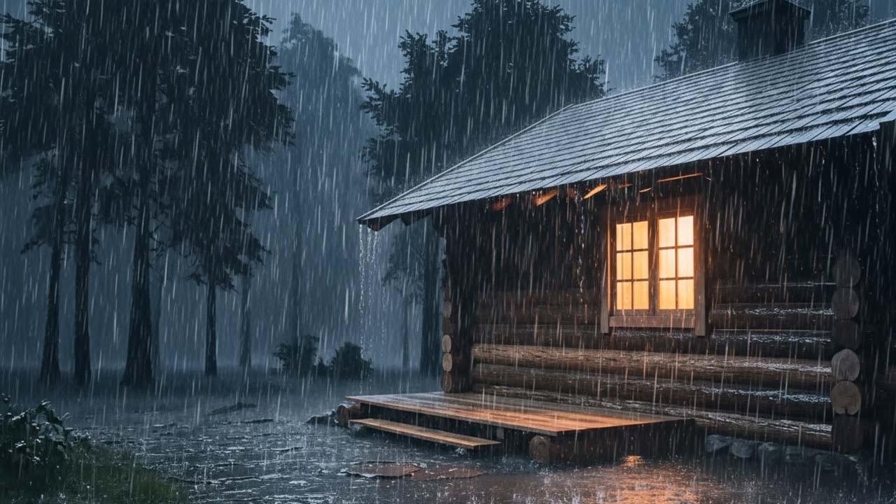 Heavy Rain on a Cozy Log Cabin | Deep Sleep Ambience for Insomnia (10 Hours Black Screen)