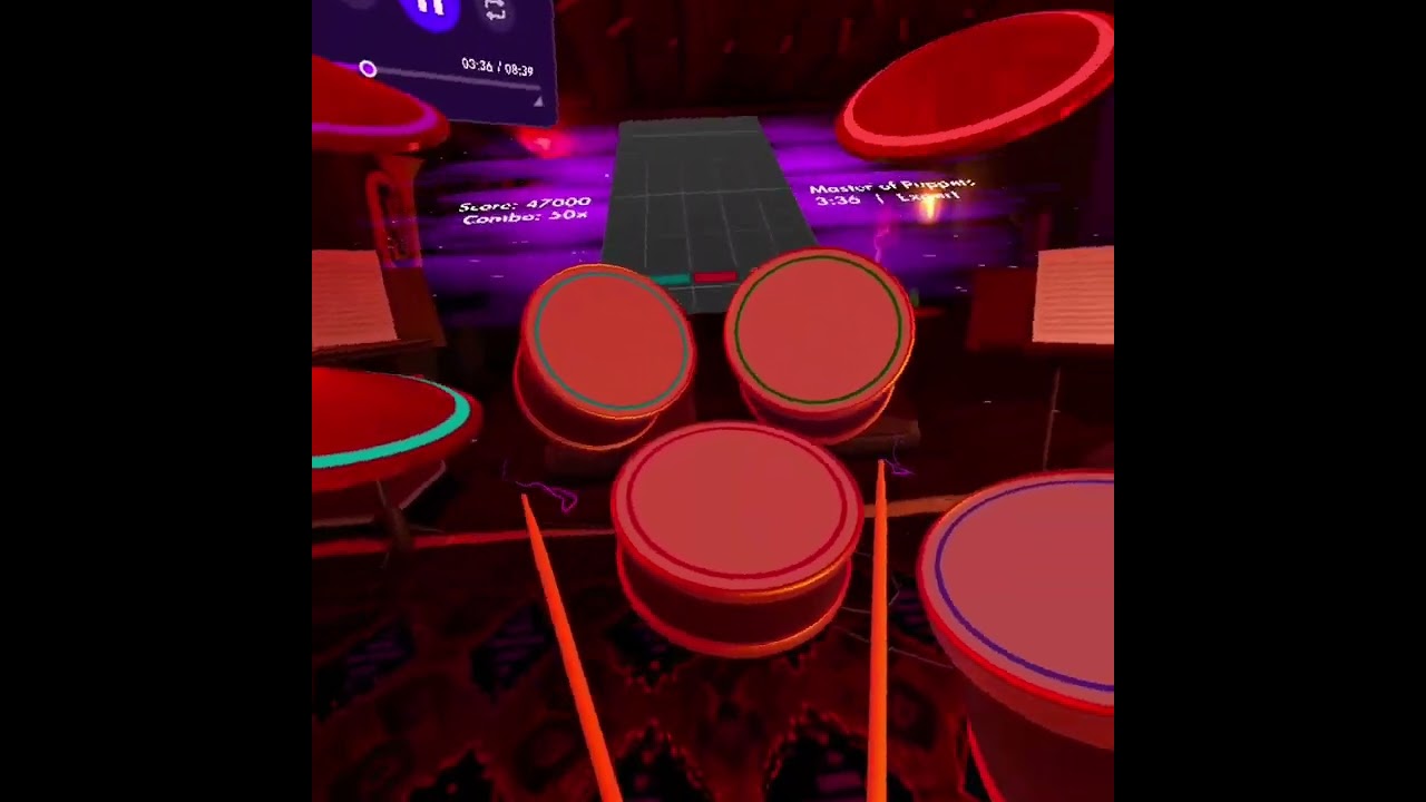 Playing “Master of Puppets” on drums Expert mode, (Paradiddle VR)