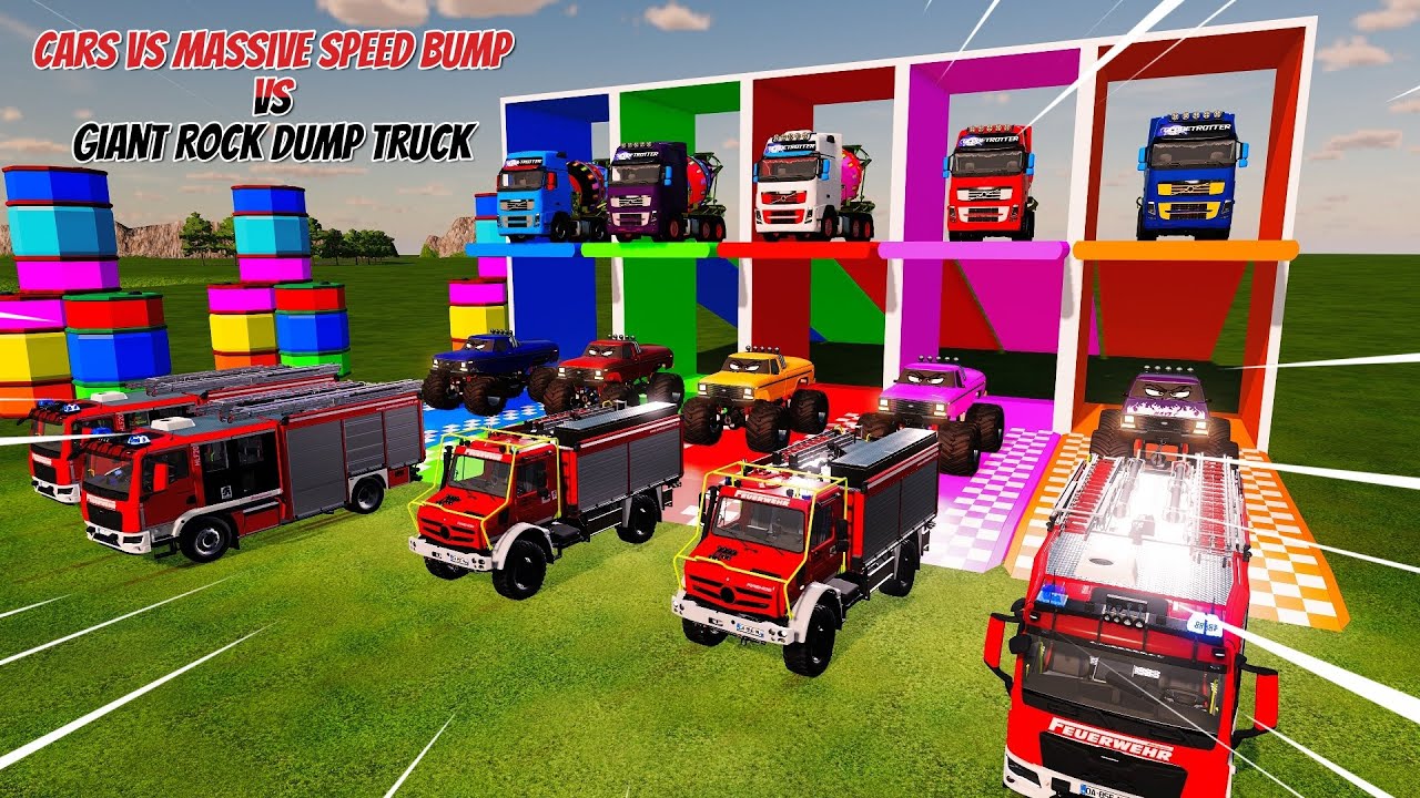 Cars vs Massive Speed Bump Vs Giant ROCK DUMP TRUCK  Eater VS Cars Lightning McQueen Challenge  #10