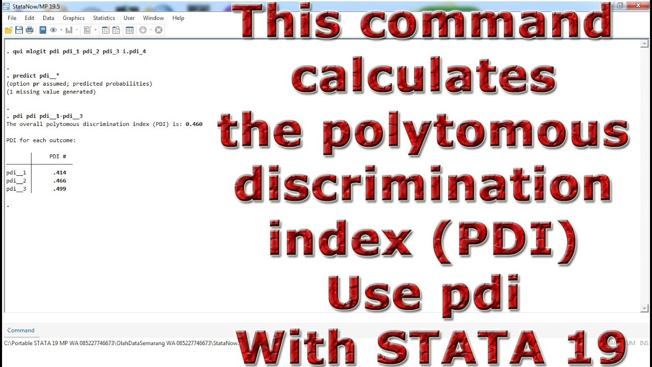 This command calculates the polytomous discrimination index (PDI) Use pdi With STATA 19