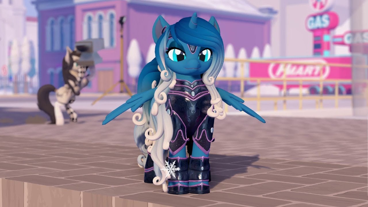 Beautiful pony princess shows off her shiny armor and...