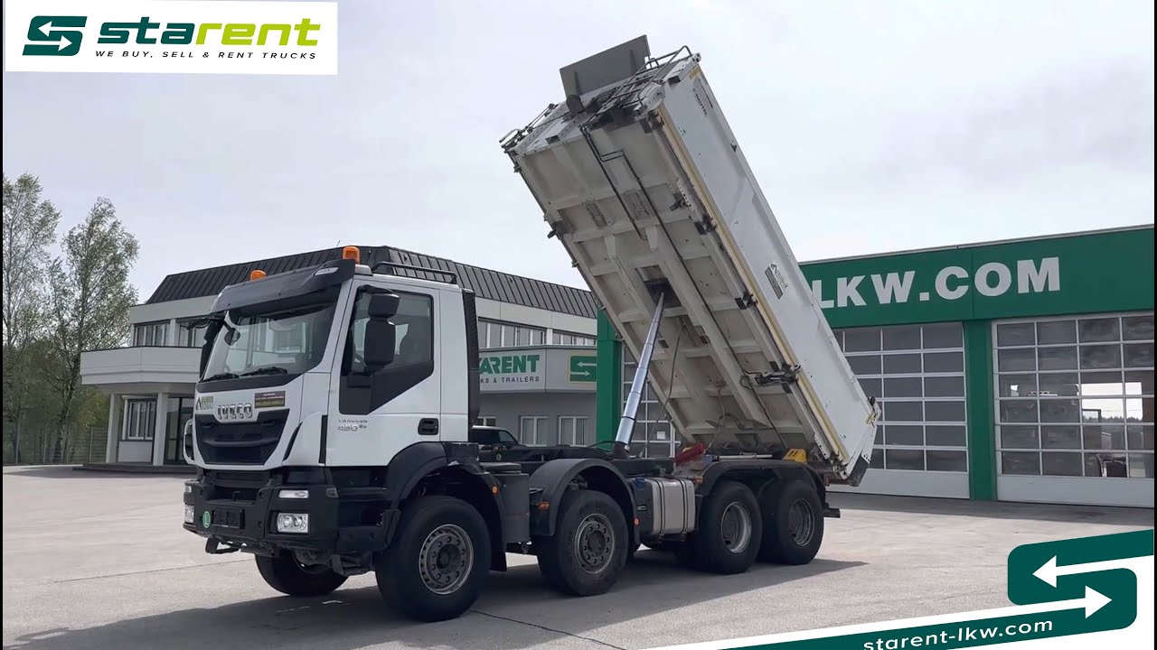 Verkauft IVECO Trakker 450 8x4 Dreiseitenkipper, Retarder, Bordmatik, BAU23016,  www.starent-lkw.com