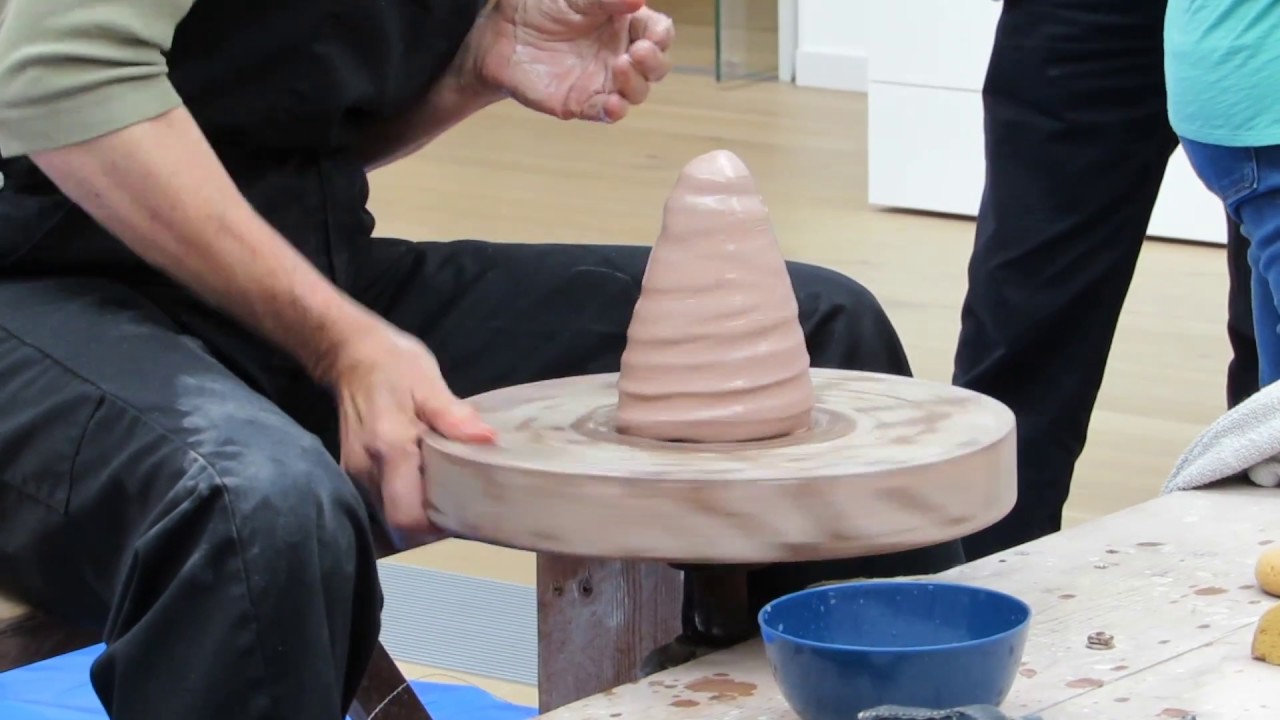 Potter Ruthanne Tudball using Hans Coper's wheel