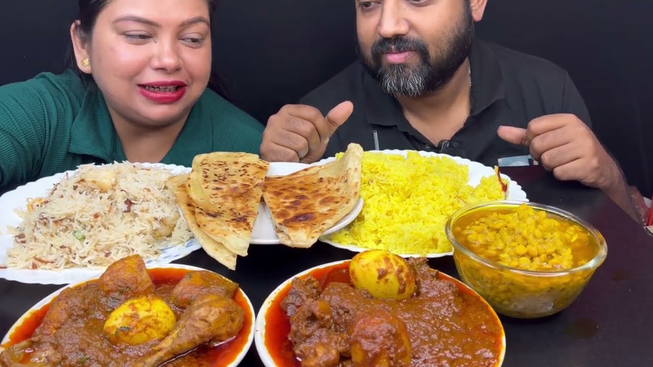 Bigbites, Eating Paratha With Cholar Dal, Chingri polao, Basonti polao, Mutton Duckbunglow, Chicken.