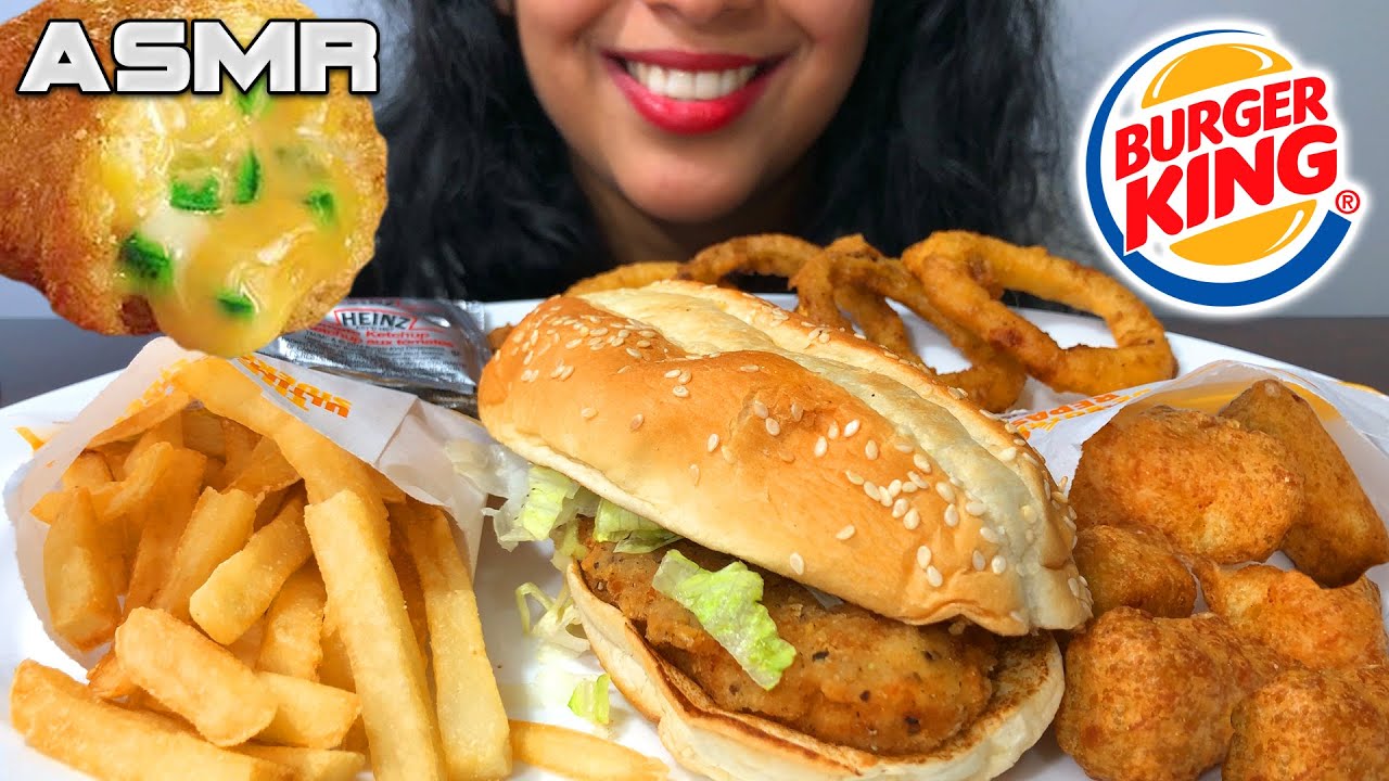 ASMR BURGER KING ORIGINAL CHICKEN SANDWICHES ONIONS RINGS & JALAPENO CHEESY BITES MUKBANG | No Talk