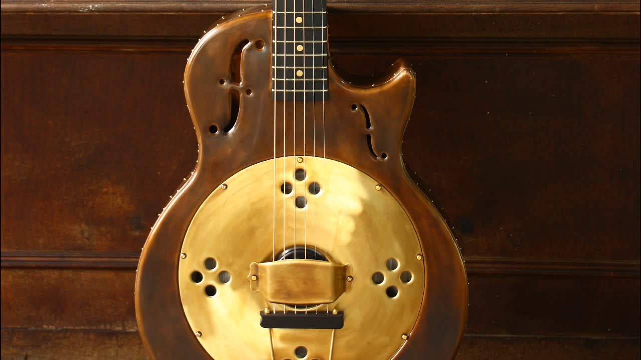 Copper Body Single Cone Resonator Guitar. Serial #9422, by Mattsen Guitars