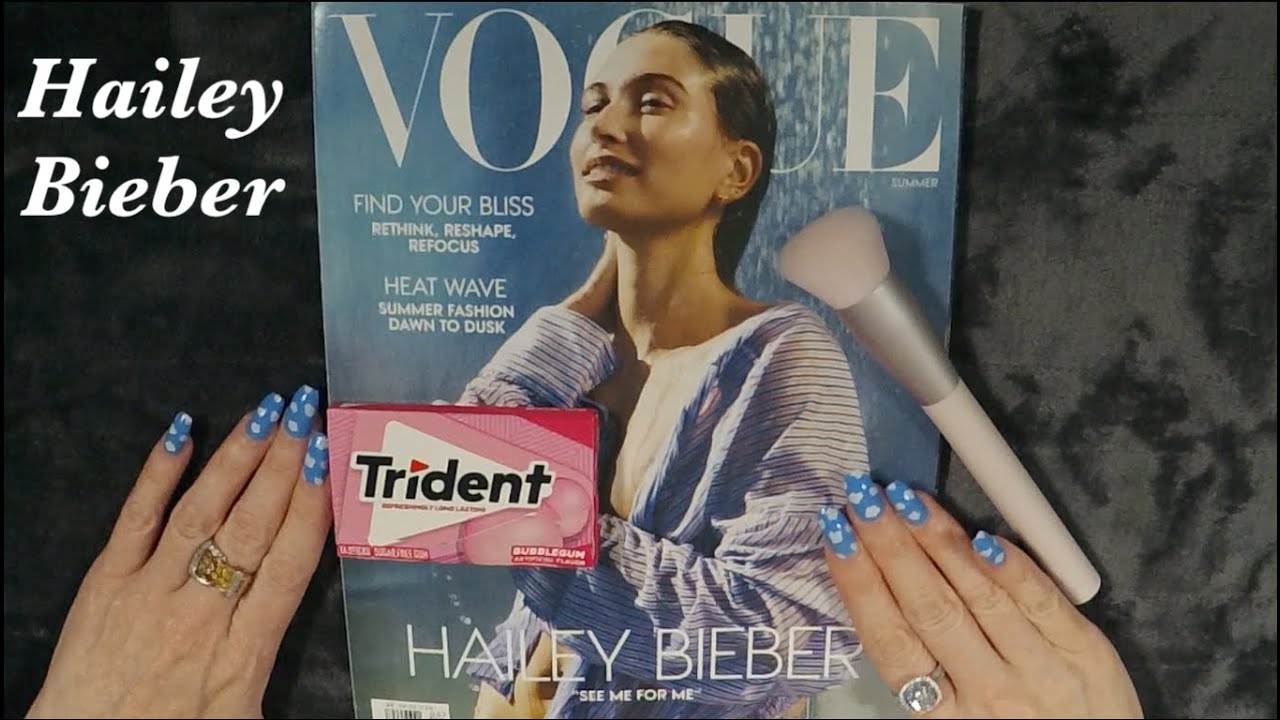 ASMR Gum Chewing Magazine Flip Through | Hailey Bieber Vogue Page Turning