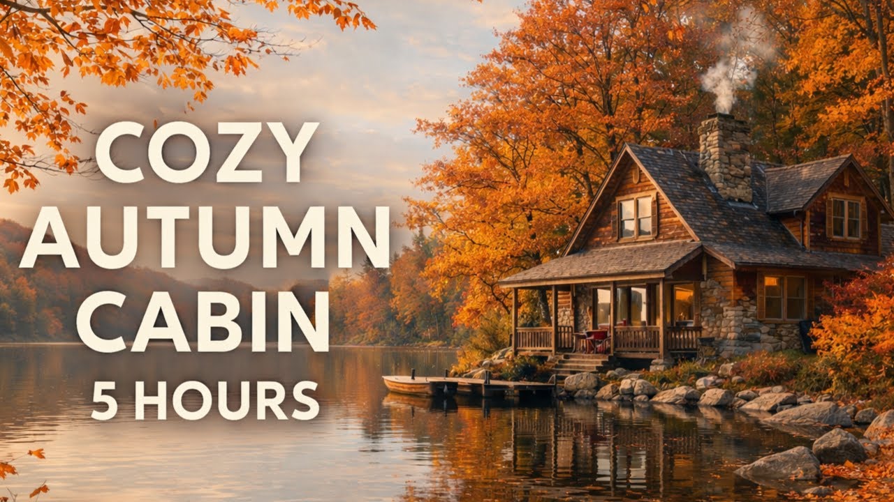 Cozy Autumn Cabin by the Lake 🍁 Soft Music & Calm Water | 5 Hour Relaxing Ambience