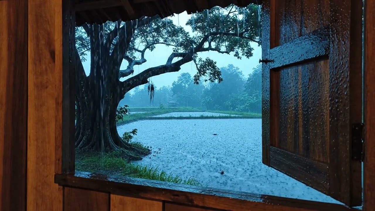 Deep Sleep Rain Sounds with Calming Music ⛈️ Cozy Water Cabin Ambience