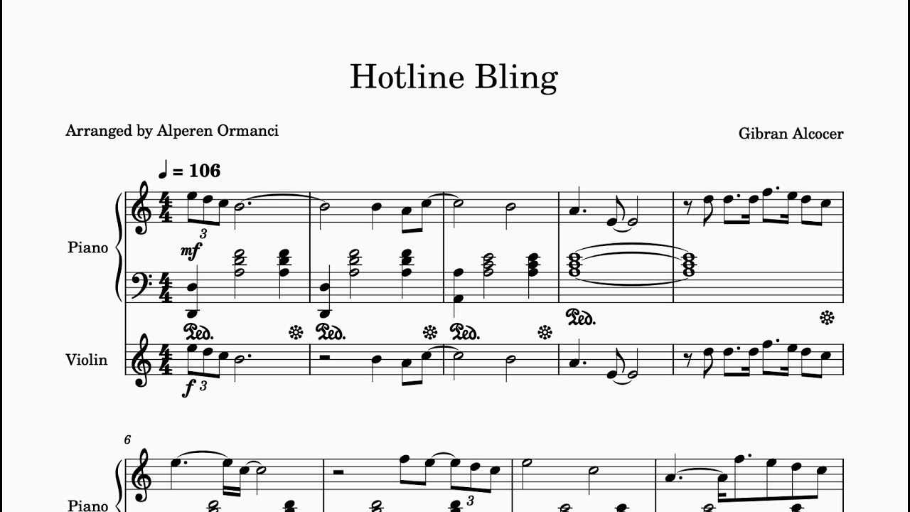 Hotline Bling - Gibran Alcocer - Piano + Violin Notes