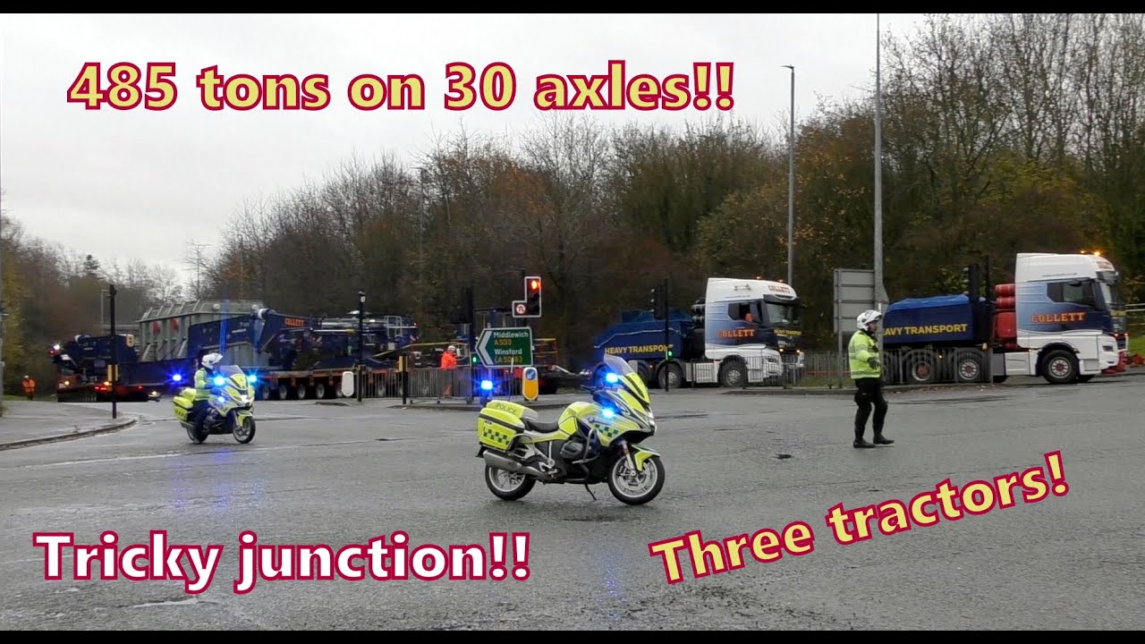 MASSIVE load, 485 ton on 30 axles!!! Negotiates SMALL roundabout!!! 'COLLETTS Haulage.7/12/ 2025