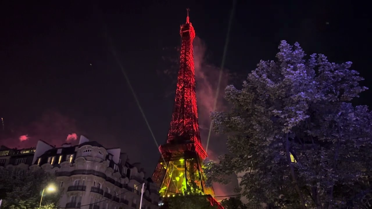 The spectacular Eiffel tower fireworks display on independence day celebration. July 14, 2023.