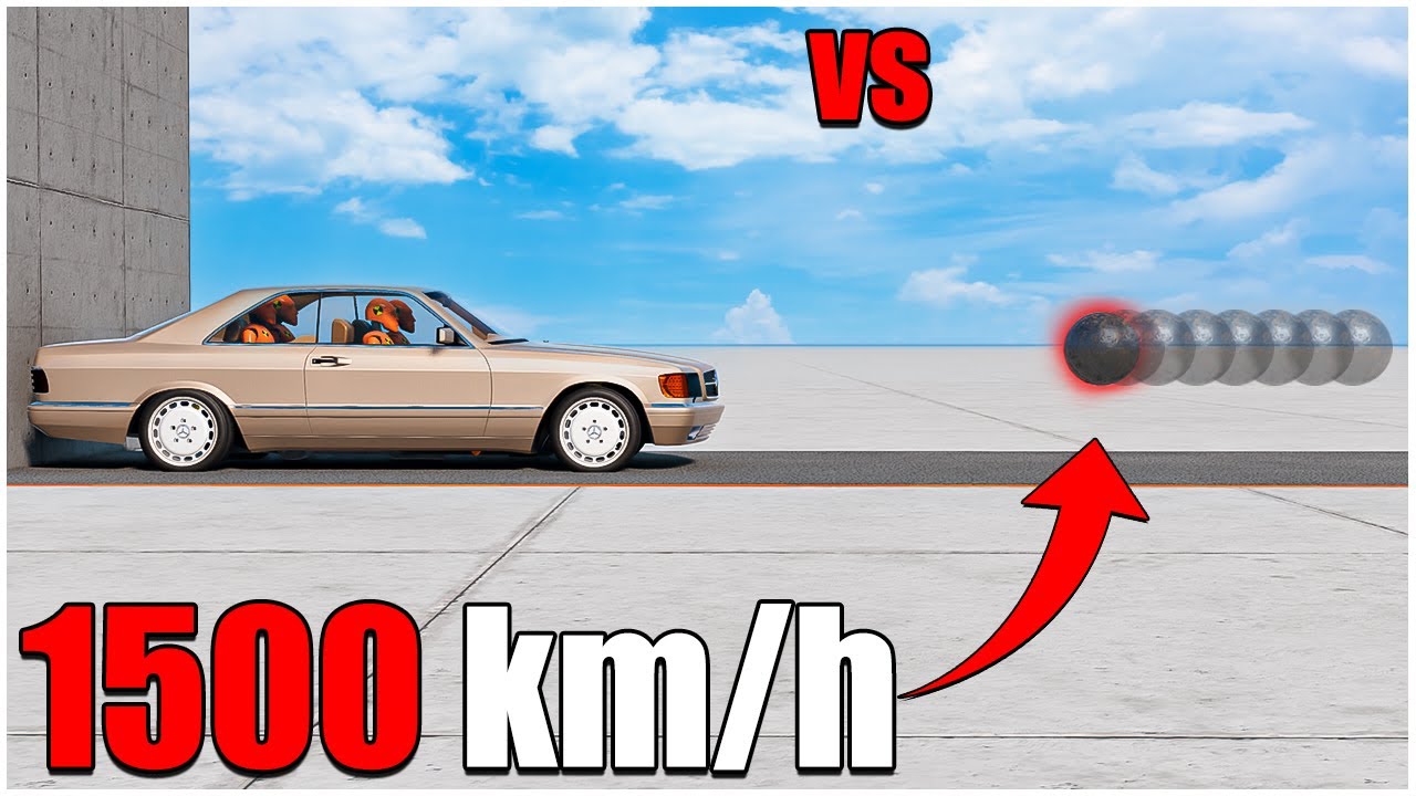 Beamng Drive | Mercedes Benz W126 With Dummy VS Cannon 1500 km/h ( 9 ) | car torture
