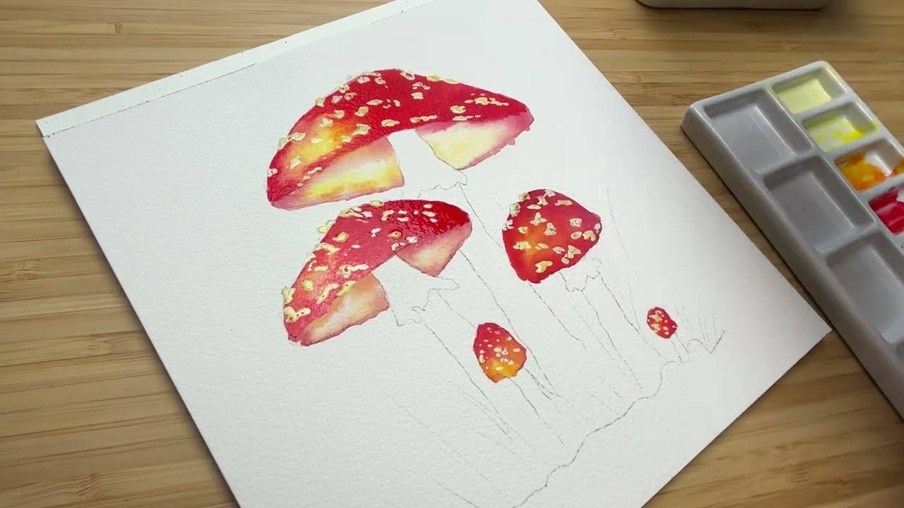 Watercolor for Beginners 🍄 Paint Cute Red Mushrooms Step by Step | Easy Watercolor Tutorial